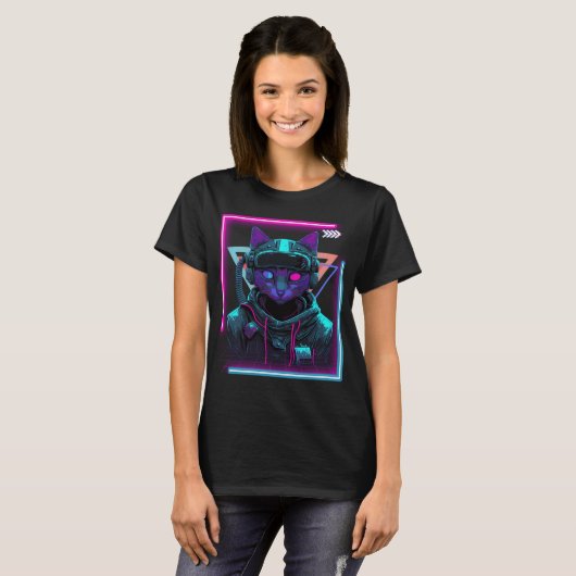 Cyberpunk Cat Kitty Punker Futuristic Cyber Punk T-shirt (Voorkant volledig)