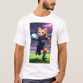 Cyberpunk Cat Voetballer Scoren Een Goal | Cijfer T-shirt (Voorkant)