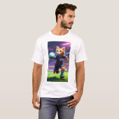 Cyberpunk Cat Voetballer Scoren Een Goal | Cijfer T-shirt (Voorkant volledig)