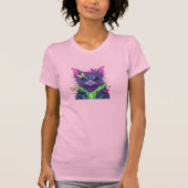 Cyberpunk Cat with Sunglasses and Neon Butterflies T-shirt (Voorkant)