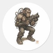 Cyberpunk chimpansee Fighter Ronde Sticker (Voorkant)