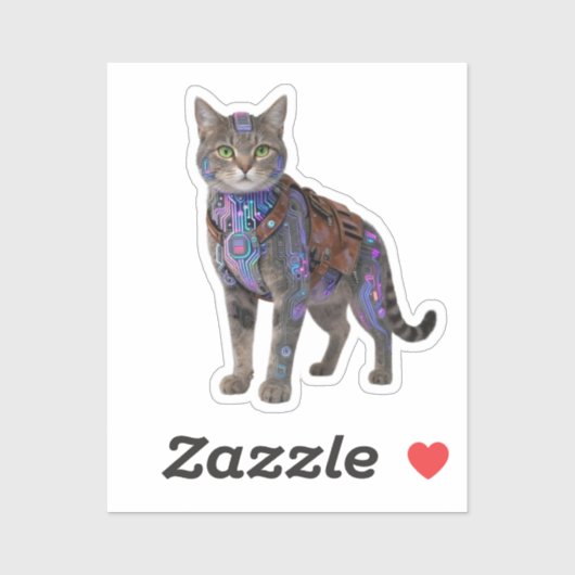 Cyberpunk Circuit Cat – Neon Tech Beast Sticker (Vel)