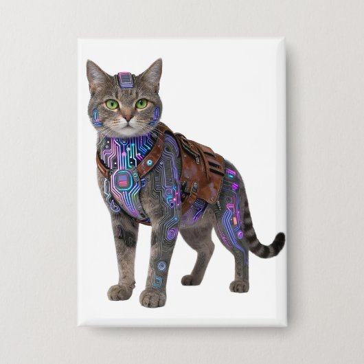 Cyberpunk Circuit Kat - Neon Tech Beest Button (Voorkant)