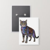 Cyberpunk Circuit Kat - Neon Tech Beest Button (Voorkant / Achterkant)