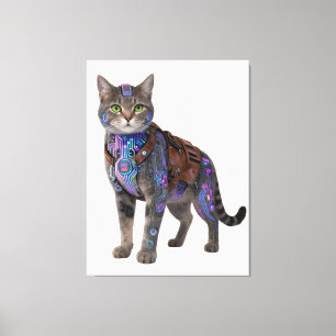 Cyberpunk Circuit Kat – Neon Tech Beest Canvas Afdruk
