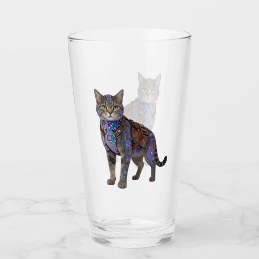 Cyberpunk Circuit Kat - Neon Tech Beest Glas (Voorkant)