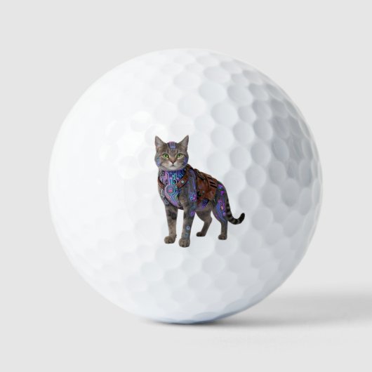 Cyberpunk Circuit Kat - Neon Tech Beest Golfballen (Voorkant)