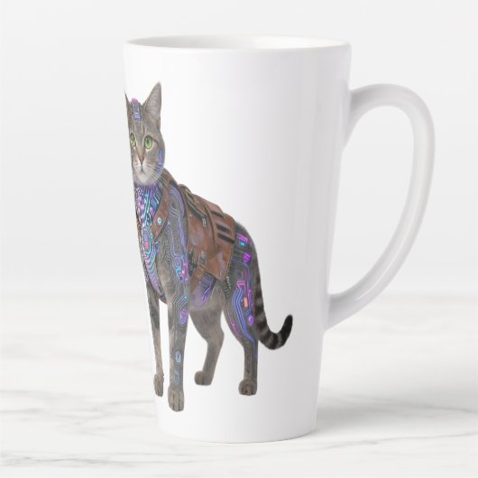 Cyberpunk Circuit Kat – Neon Tech Beest Latte Mok (Rechts)