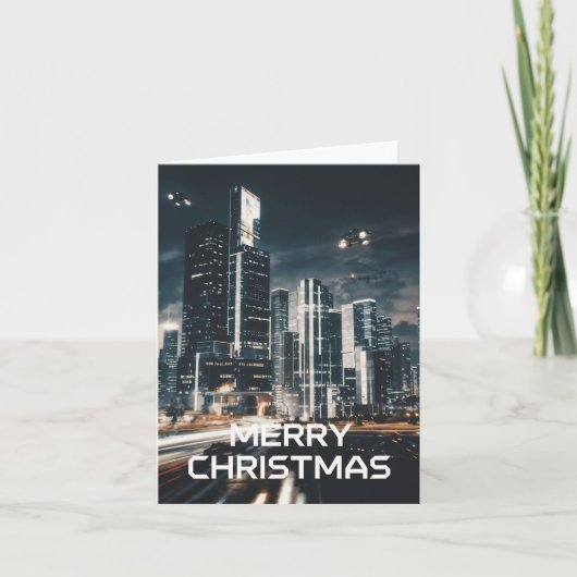 Cyberpunk City Kerstmis Kaart (Voorkant)