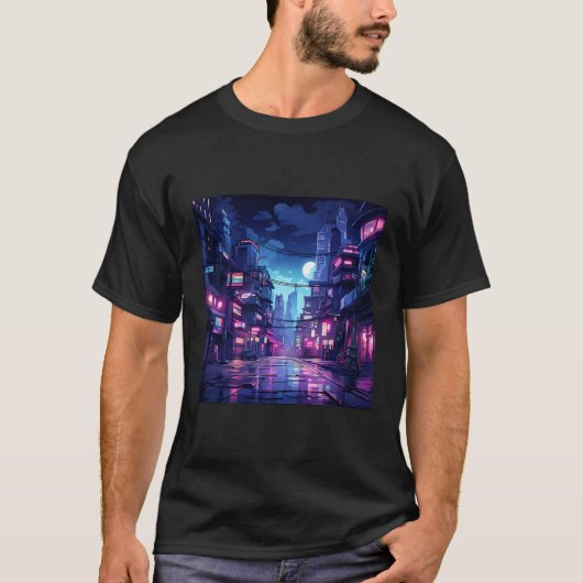 Cyberpunk City Tech Draag T-shirt (Voorkant)