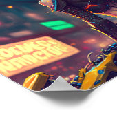 cyberpunk cityscape neon licht motorrijder poster (Hoek)