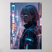 Cyberpunk Cityscape Poster Futuristisch Vrouw Hack (Voorkant)