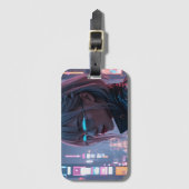 Cyberpunk Cityscape Poster Futuristisch Vrouw Hack Bagagelabel (Voorkant (verticaal))