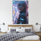 Cyberpunk Cityscape Poster Futuristisch Vrouw Hack Canvas Afdruk (Insitu (Slaapkamer))