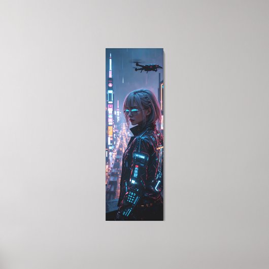 Cyberpunk Cityscape Poster Futuristisch Vrouw Hack Canvas Afdruk (Voorkant)
