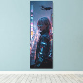 Cyberpunk Cityscape Poster Futuristisch Vrouw Hack Canvas Afdruk (Insitu (Houten vloer))