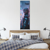 Cyberpunk Cityscape Poster Futuristisch Vrouw Hack Canvas Afdruk (Insitu (Slaapkamer))