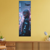 Cyberpunk Cityscape Poster Futuristisch Vrouw Hack Canvas Afdruk (Insitu (Woonkamer))