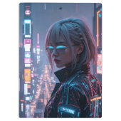 Cyberpunk Cityscape Poster Futuristisch Vrouw Hack Klembord (Achterkant)