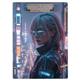 Cyberpunk Cityscape Poster Futuristisch Vrouw Hack Klembord