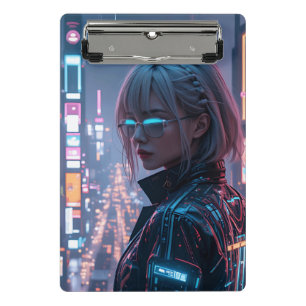 Cyberpunk Cityscape Poster Futuristisch Vrouw Hack Mini Klembord