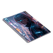 Cyberpunk Cityscape Poster Futuristisch Vrouw Hack Notitieboek (Rechterzijde)