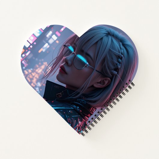 Cyberpunk Cityscape Poster Futuristisch Vrouw Hack Notitieboek (Achterkant)