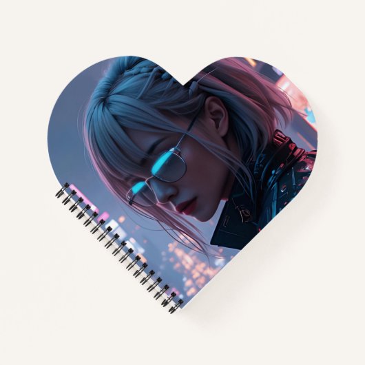 Cyberpunk Cityscape Poster Futuristisch Vrouw Hack Notitieboek (Voorkant)