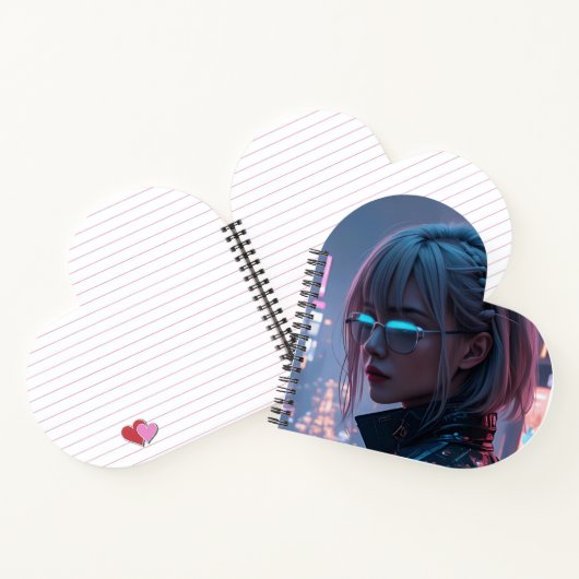 Cyberpunk Cityscape Poster Futuristisch Vrouw Hack Notitieboek (Binnen)