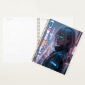 Cyberpunk Cityscape Poster Futuristisch Vrouw Hack Planner (Display)