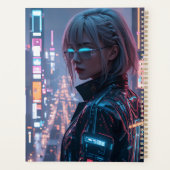 Cyberpunk Cityscape Poster Futuristisch Vrouw Hack Planner (Achterkant)
