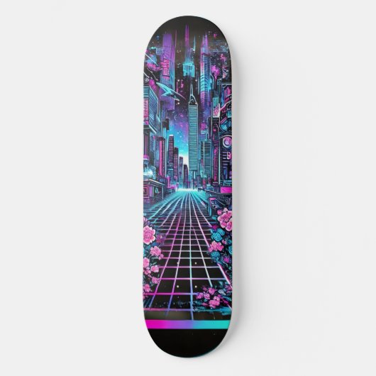 Cyberpunk Cityscape Skateboard Deck – Neon (Voorkant)