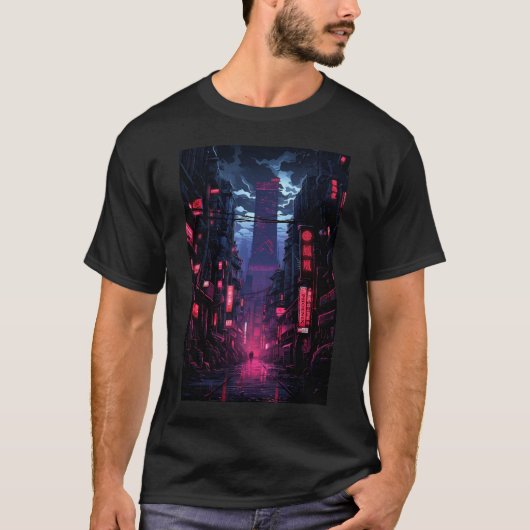 Cyberpunk Corpo Tower Tokyo T-shirt (Voorkant)