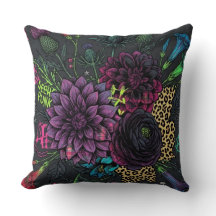 Cyberpunk Dark Floral Throw Pillow - Edgy