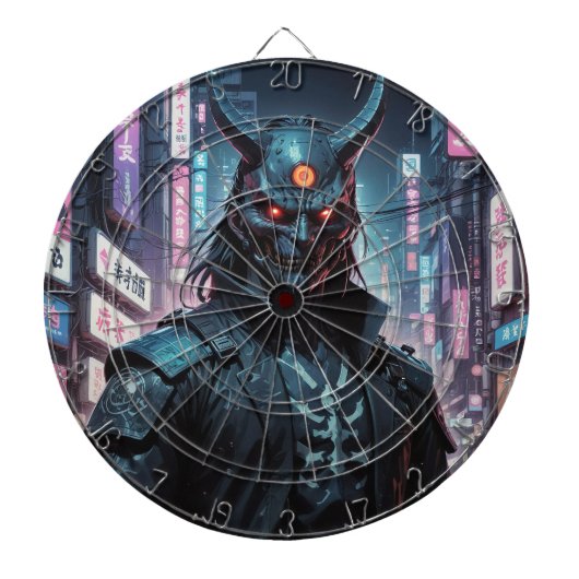 Cyberpunk Demon Samurai Dartbord (Voorkant)