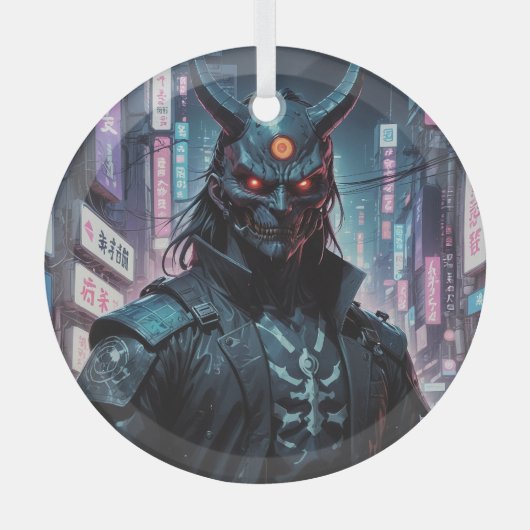 Cyberpunk Demon Samurai Glas Ornament (Voorkant)