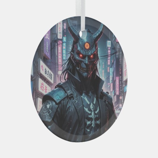 Cyberpunk Demon Samurai Glas Ornament (Voorkant Rechts)