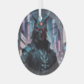Cyberpunk Demon Samurai Glas Ornament (Voorkant links)