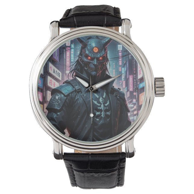 Cyberpunk Demon Samurai Horloge (Voorkant)