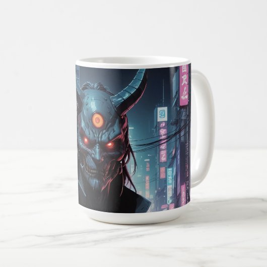 Cyberpunk Demon Samurai Koffiemok (Voorkant rechts)