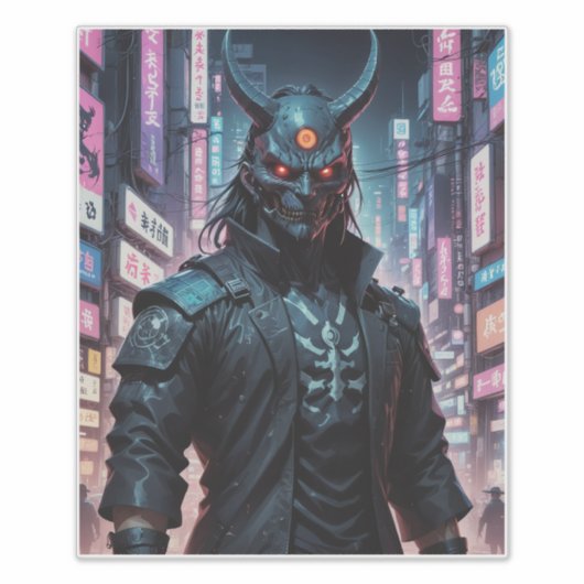 Cyberpunk Demon Samurai Sticker (Voorkant)