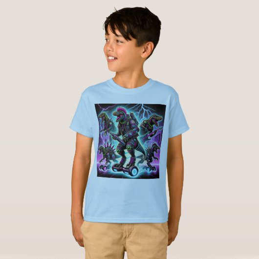 Cyberpunk Dino Warriors - Extreem futuristische Di T-shirt (Voorkant volledig)