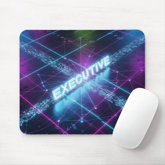 Cyberpunk Directeur Neon Lichtgevend Blauw Raster Muismat (Met muis)