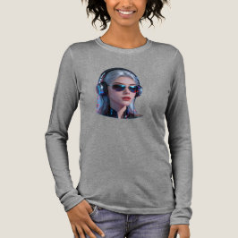 Cyberpunk DJ-meisje Neon-hoofdtelefoon Lange mouw  Tri-Blend Shirt