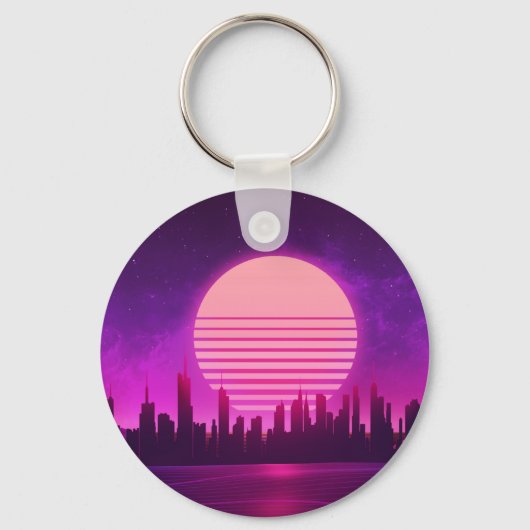 cyberpunk eletronisch synthwave scifi roze groot sleutelhanger (Voorkant)