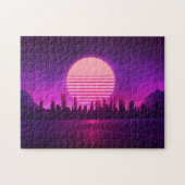 cyberpunk eletronisch synthwave scifi roze zwart legpuzzel (Horizontaal)