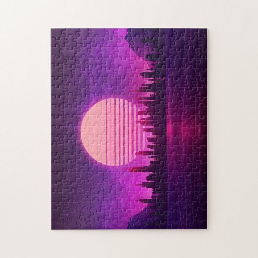 cyberpunk eletronisch synthwave scifi roze zwart legpuzzel (Verticaal)