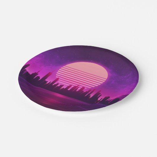 cyberpunk eletronisch synthwave scifi roze zwart  papieren bordje (Gekanteld)