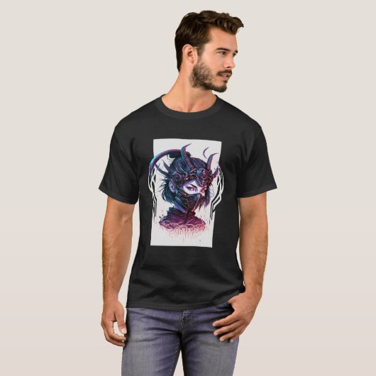 Cyberpunk esthetisch Samurai demonenmasker Japanse T-shirt (Voorkant volledig)