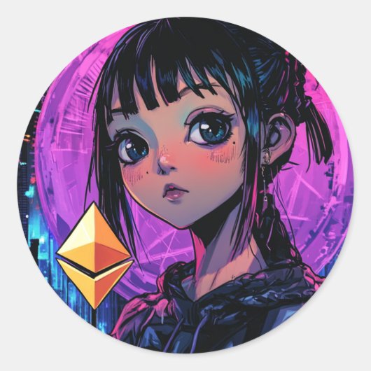 Cyberpunk Ethereum Waifu Anime Crypto Sticker (Voorkant)